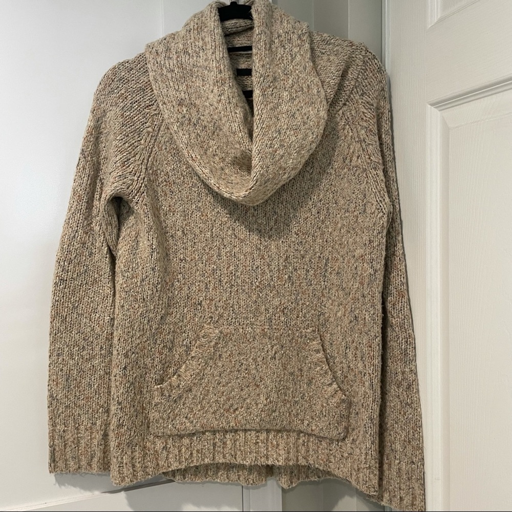 Kensie tan cowl neck sweater size M with faux leather elbow patches